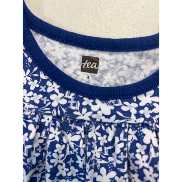 Tea Collection Girls Blue Cyprus Floral Mighty Mini Flutter Sleeve Dress 4 - Picture 5 of 5